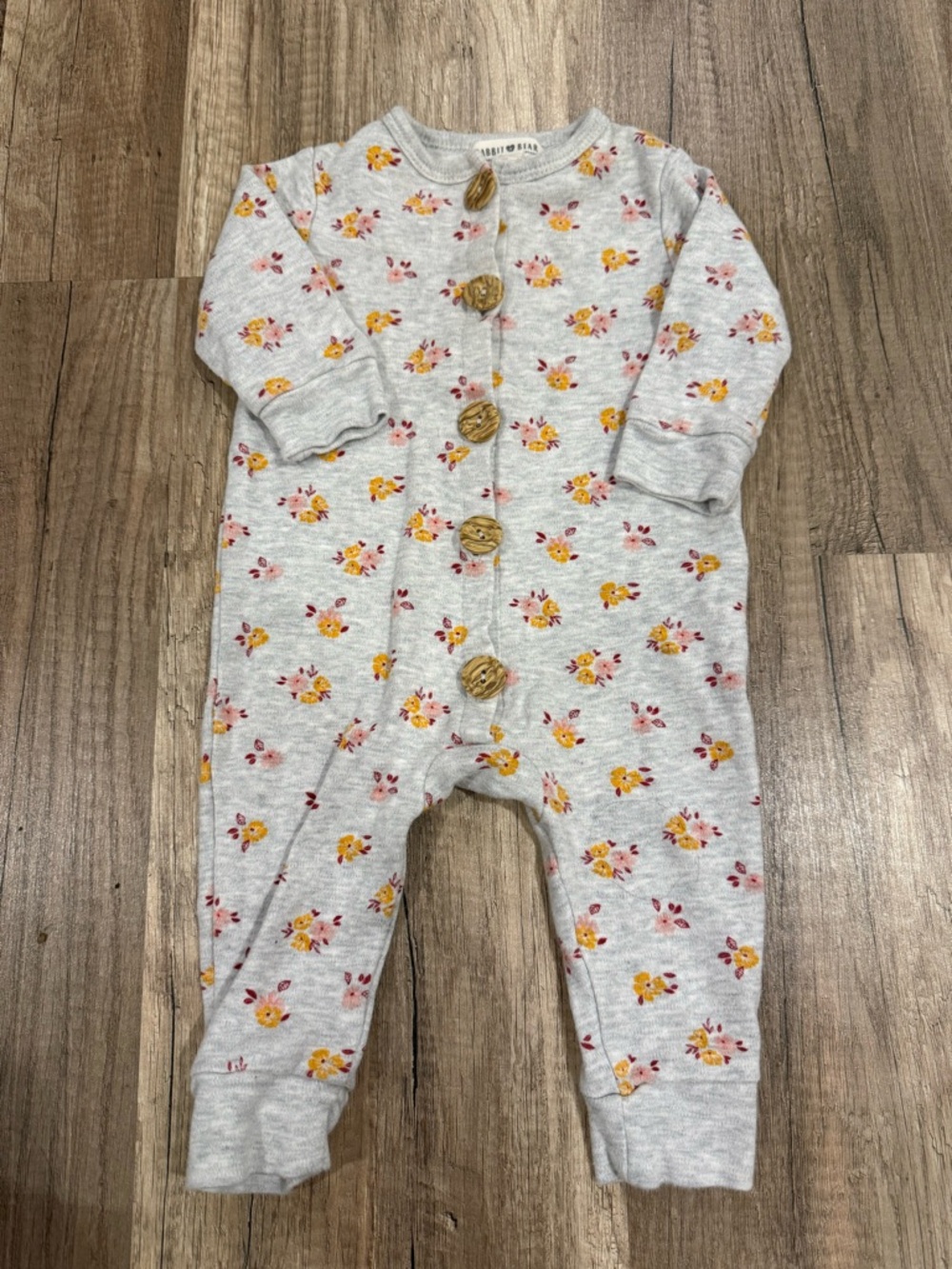 Kids Floral Button-Front One-Piece Romper in Light Gray and Yellow